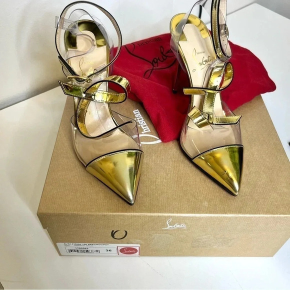 Christian Louboutin Alta Firma 100 gold CL heels size 36 - Picture 3 of 14